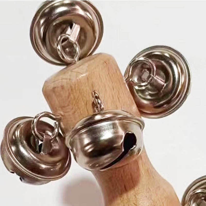 mocrcrel 13 Bell Instruments Hand Bell Sleigh Bells Jingler Bell Stick,Christmas Hand Jingle Bells Wooden Hand Sleigh Bells (4 pcs) - Image 2